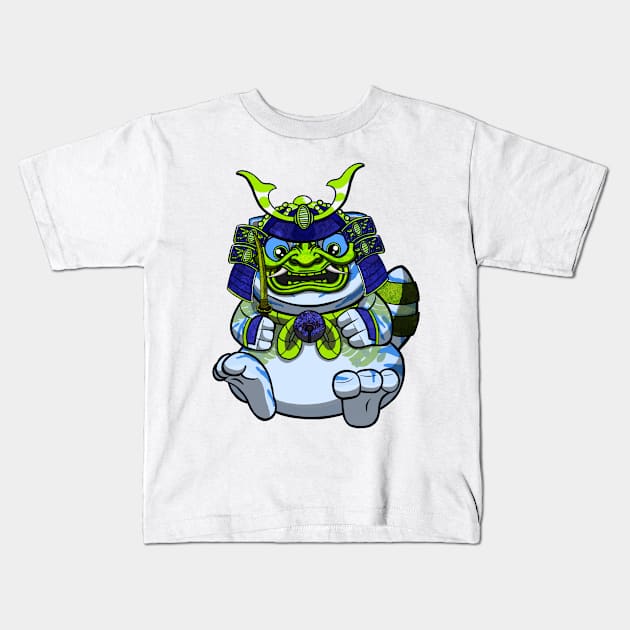 Samurai Cute Fat Cat Kids T-Shirt by MeMewStudio